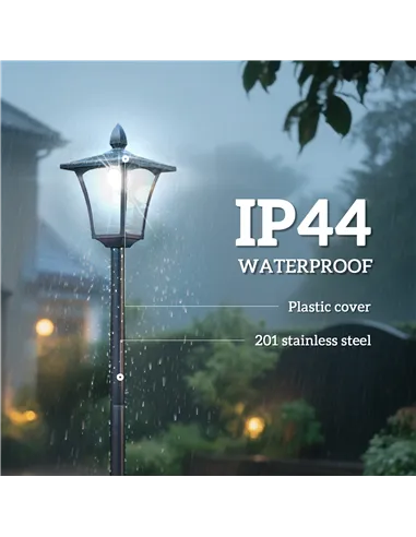 Outsunny Outdoor Garden Solar Post Lamp Sensor Dimmable LED Lantern Bollard Pathway 1.6M Tall – Black