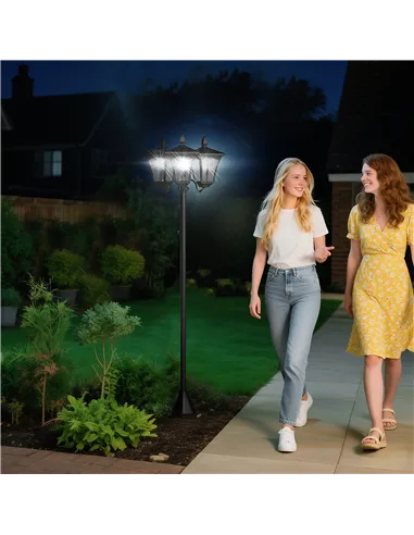 Outsunny 1.8m Traditional Victorian Style 3 Way Head Outdoor Garden Solar Post Lamp Sensor Dimmable LED Lantern Bollard Pathway 