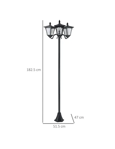 Outsunny 1.8m Traditional Victorian Style 3 Way Head Outdoor Garden Solar Post Lamp Sensor Dimmable LED Lantern Bollard Pathway 