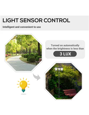 Outsunny 1.8m Traditional Victorian Style 3 Way Head Outdoor Garden Solar Post Lamp Sensor Dimmable LED Lantern Bollard Pathway 