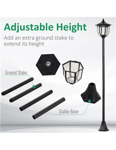 Outsunny Outdoor Garden Solar Post Lamp Sensor Light  LED Lantern Bollard Pathway Torch Light 1.77m Tall