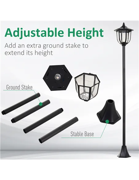 Outsunny Outdoor Garden Solar Post Lamp Sensor Light  LED Lantern Bollard Pathway Torch Light 1.77m Tall