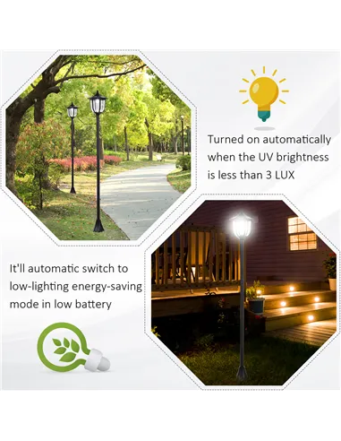 Outsunny Outdoor Garden Solar Post Lamp Sensor Light  LED Lantern Bollard Pathway Torch Light 1.77m Tall