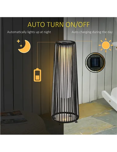 Outsunny Patio Garden Solar Powered Lights Woven Resin Wicker Lantern Auto On/Off