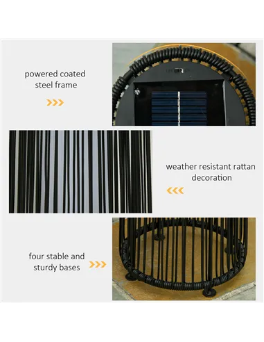 Outsunny Patio Garden Solar Powered Lights Woven Resin Wicker Lantern Auto On/Off