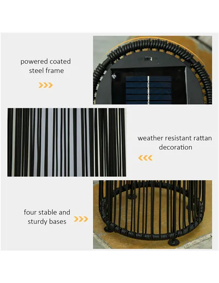 Outsunny Patio Garden Solar Powered Lights Woven Resin Wicker Lantern Auto On/Off