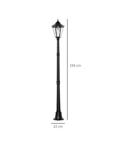 Outsunny 1.9M Garden Lamp Post Light, IP44 Outdoor LED Solar Powered Lantern Lamp with Decorative Bulb, Aluminium Frame for Pati
