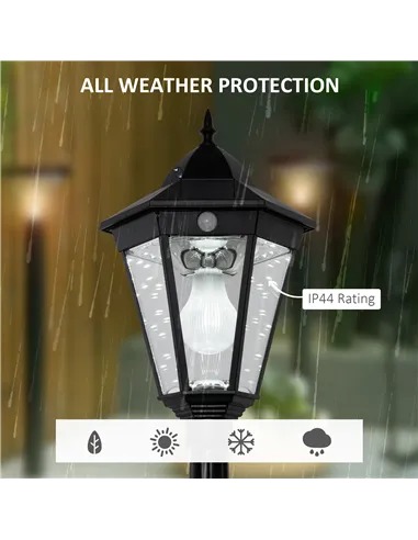 Outsunny 1.9M Garden Lamp Post Light, IP44 Outdoor LED Solar Powered Lantern Lamp with Decorative Bulb, Aluminium Frame for Pati