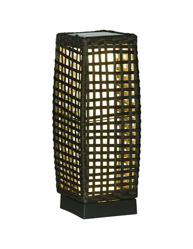 Outsunny Outdoor Rattan Solar Lantern, Brushed PE Wicker Patio Garden Lantern wtih Auto On/Off Solar Powered LED Lights for Indo