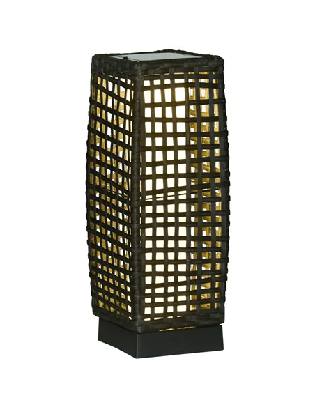 Outsunny Outdoor Rattan Solar Lantern, Brushed PE Wicker Patio Garden Lantern wtih Auto On/Off Solar Powered LED Lights for Indo