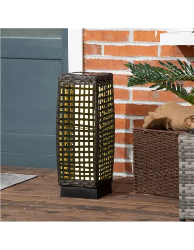 Outsunny Outdoor Rattan Solar Lantern, Brushed PE Wicker Patio Garden Lantern wtih Auto On/Off Solar Powered LED Lights for Indo