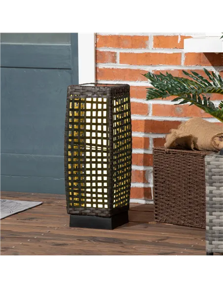 Outsunny Outdoor Rattan Solar Lantern, Brushed PE Wicker Patio Garden Lantern wtih Auto On/Off Solar Powered LED Lights for Indo