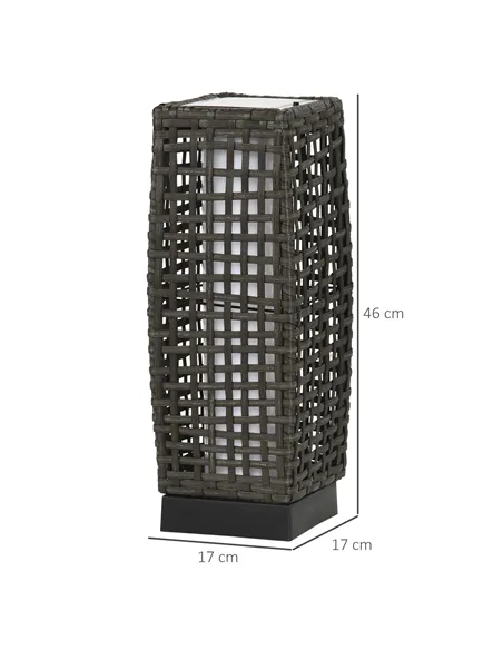 Outsunny Outdoor Rattan Solar Lantern, Brushed PE Wicker Patio Garden Lantern wtih Auto On/Off Solar Powered LED Lights for Indo