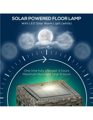 Outsunny Outdoor Rattan Solar Lantern, Brushed PE Wicker Patio Garden Lantern wtih Auto On/Off Solar Powered LED Lights for Indo