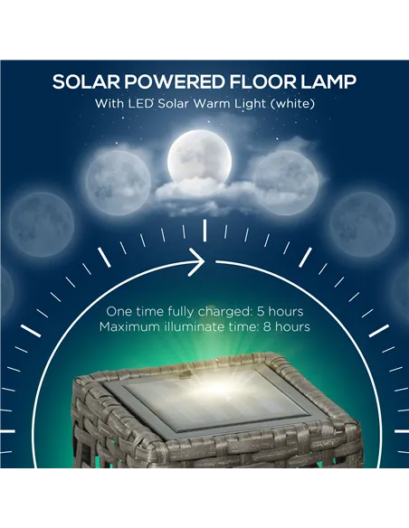 Outsunny Outdoor Rattan Solar Lantern, Brushed PE Wicker Patio Garden Lantern wtih Auto On/Off Solar Powered LED Lights for Indo