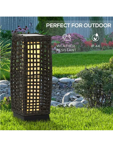 Outsunny Outdoor Rattan Solar Lantern, Brushed PE Wicker Patio Garden Lantern wtih Auto On/Off Solar Powered LED Lights for Indo
