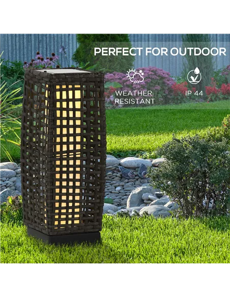 Outsunny Outdoor Rattan Solar Lantern, Brushed PE Wicker Patio Garden Lantern wtih Auto On/Off Solar Powered LED Lights for Indo