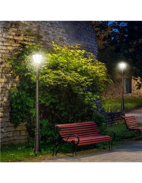 Outsunny 2.4 m Garden Lamp Post Light, LED Solar Powered Patio Path Lighting Lamp with Aluminium Frame, PIR Motion Sensor for La