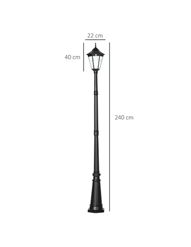 Outsunny 2.4 m Garden Lamp Post Light, LED Solar Powered Patio Path Lighting Lamp with Aluminium Frame, PIR Motion Sensor for La