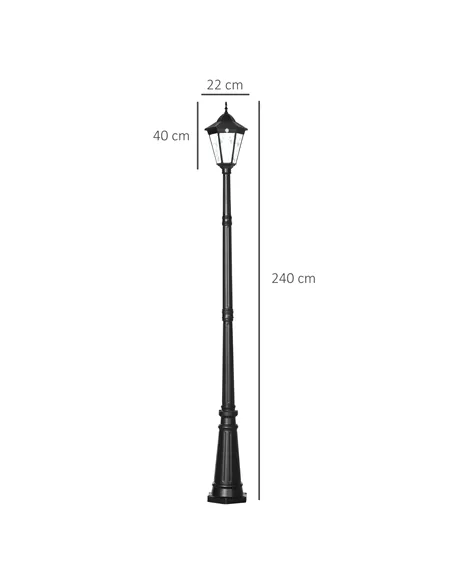 Outsunny 2.4 m Garden Lamp Post Light, LED Solar Powered Patio Path Lighting Lamp with Aluminium Frame, PIR Motion Sensor for La