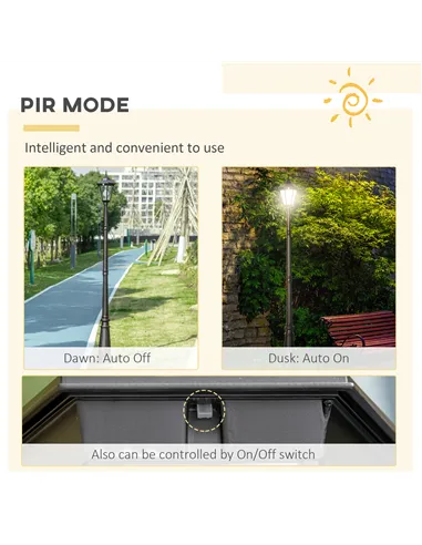 Outsunny 2.4 m Garden Lamp Post Light, LED Solar Powered Patio Path Lighting Lamp with Aluminium Frame, PIR Motion Sensor for La