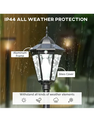 Outsunny 2.4 m Garden Lamp Post Light, LED Solar Powered Patio Path Lighting Lamp with Aluminium Frame, PIR Motion Sensor for La