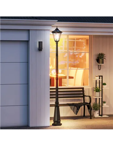 Outsunny 2.4 m Garden Lamp Post Light, LED Solar Powered Patio Path Lighting Lamp with Aluminium Frame, PIR Motion Sensor for La