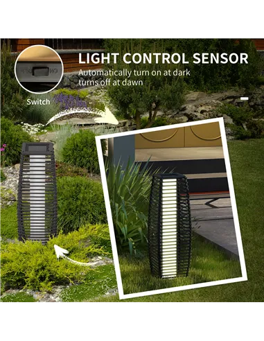 Outsunny Rattan Solar Floor Lamp, 68cm Tall Outdoor Garden Lantern Pathway Light & Decorative Lighting with Auto On/Off LED Ligh