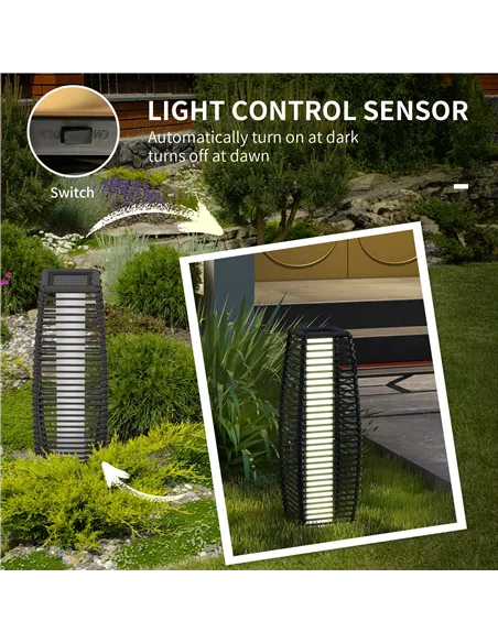 Outsunny Rattan Solar Floor Lamp, 68cm Tall Outdoor Garden Lantern Pathway Light & Decorative Lighting with Auto On/Off LED Ligh