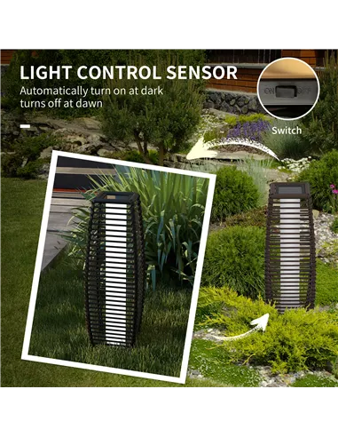 Outsunny Rattan Solar Floor Lamp,  68cm Tall Outdoor Garden Lantern Pathway Light & Decorative Lighting with Auto On/Off LED Lig