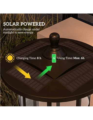 Outsunny Set of Two 1.8m Traditional Style Solar Lamp Posts - Black