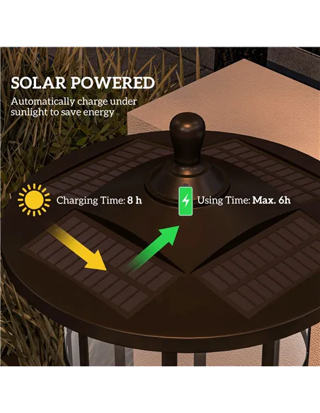 Outsunny Set of Two 1.8m Traditional Style Solar Lamp Posts - Black