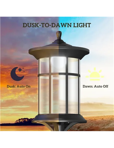 Outsunny Set of Two 1.8m Traditional Style Solar Lamp Posts - Black