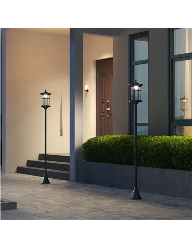 Outsunny Set of Two 1.8m Traditional Style Solar Lamp Posts - Black