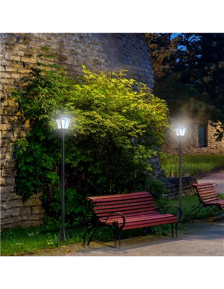 Outsunny Set of 2 Outdoor Garden Solar Post Lamp Sensor Dimmable LED Lantern Bollard IP44 Energy-saving 1.2M Tall, Black