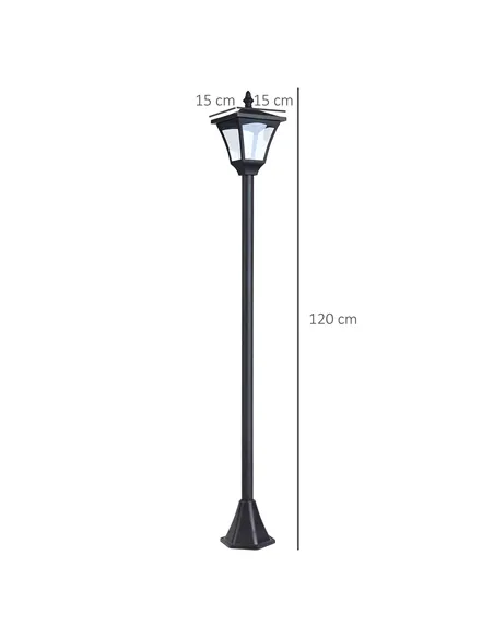Outsunny Set of 2 Outdoor Garden Solar Post Lamp Sensor Dimmable LED Lantern Bollard IP44 Energy-saving 1.2M Tall, Black