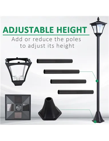 Outsunny Set of 2 Outdoor Garden Solar Post Lamp Sensor Dimmable LED Lantern Bollard IP44 Energy-saving 1.2M Tall, Black