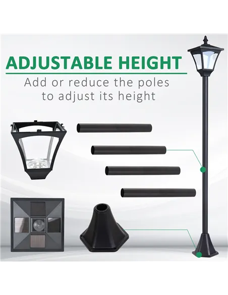 Outsunny Set of 2 Outdoor Garden Solar Post Lamp Sensor Dimmable LED Lantern Bollard IP44 Energy-saving 1.2M Tall, Black