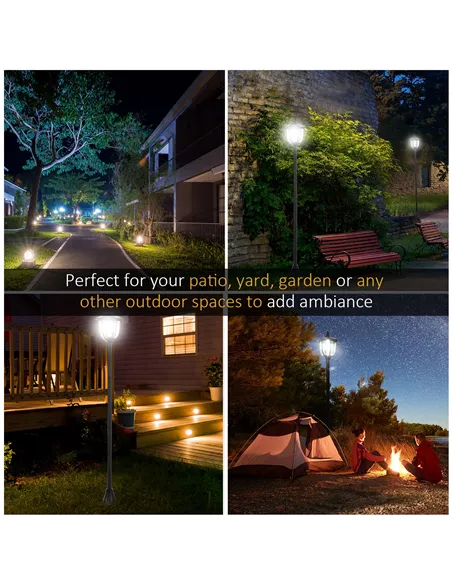 Outsunny Set of 2 Outdoor Garden Solar Post Lamp Sensor Dimmable LED Lantern Bollard IP44 Energy-saving 1.2M Tall, Black