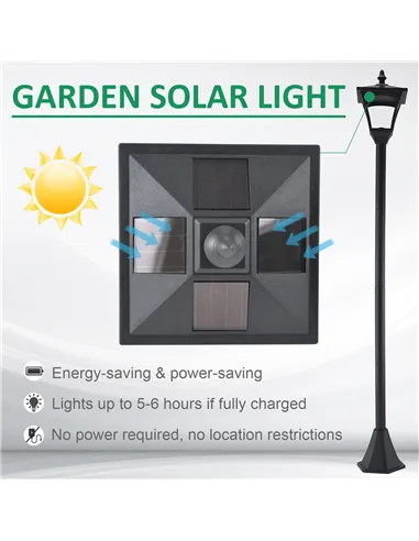Outsunny Set of 2 Outdoor Garden Solar Post Lamp Sensor Dimmable LED Lantern Bollard IP44 Energy-saving 1.2M Tall, Black