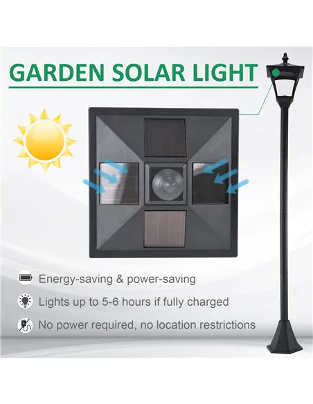 Outsunny Set of 2 Outdoor Garden Solar Post Lamp Sensor Dimmable LED Lantern Bollard IP44 Energy-saving 1.2M Tall, Black