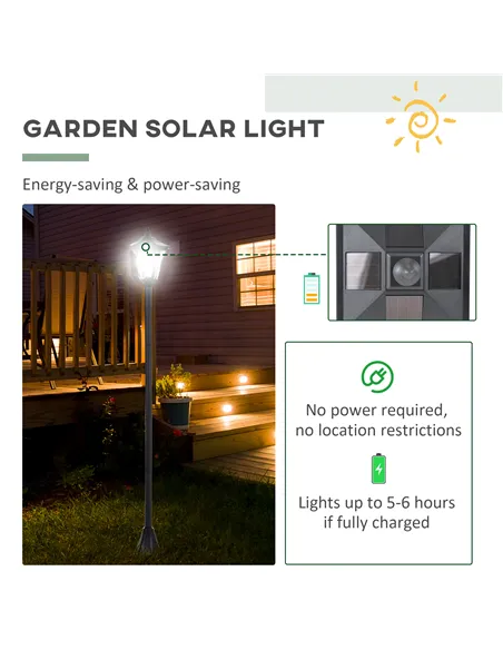 Outsunny Set of 2 Outdoor Garden Solar Post Lamp Sensor Dimmable LED Lantern Bollard IP44 Energy-saving 1.2M Tall, Black