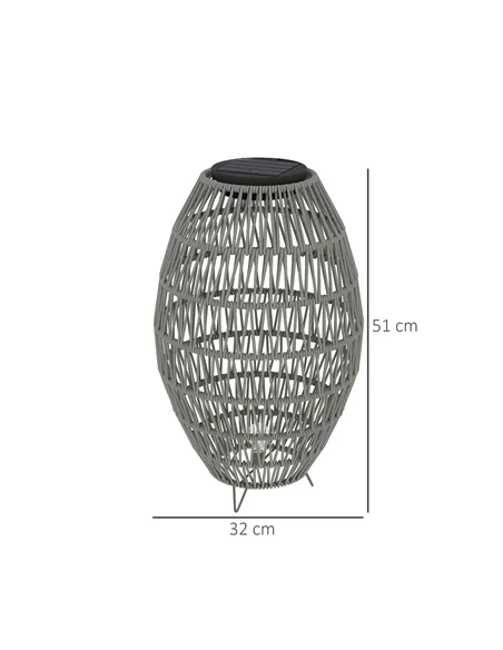 Outsunny Rattan Solar Lamp, Garden Solar Lantern with Auto On/Off Light, IP44 Waterproof, Decorative Outdoor Rattan Lamp for Por