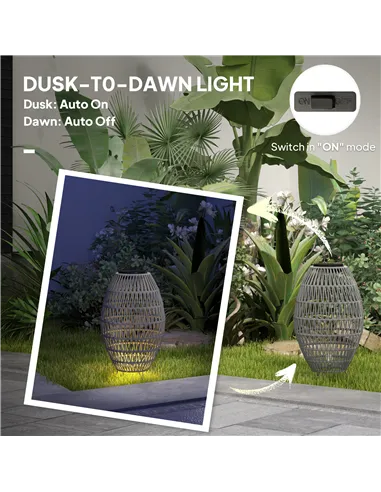 Outsunny Rattan Solar Lamp, Garden Solar Lantern with Auto On/Off Light, IP44 Waterproof, Decorative Outdoor Rattan Lamp for Por