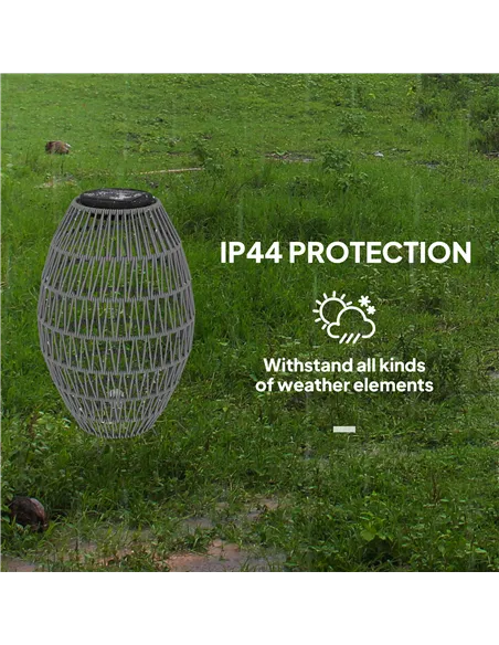 Outsunny Rattan Solar Lamp, Garden Solar Lantern with Auto On/Off Light, IP44 Waterproof, Decorative Outdoor Rattan Lamp for Por