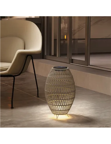 Outsunny Rattan Solar Lamp, Garden Solar Lantern with Auto On/Off Light, IP44 Waterproof, Decorative Outdoor Rattan Lamp for Por