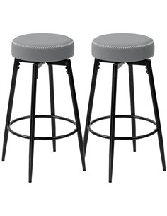 HOMCOM Set of Two Faux Leather Bar Stools - Grey/Black