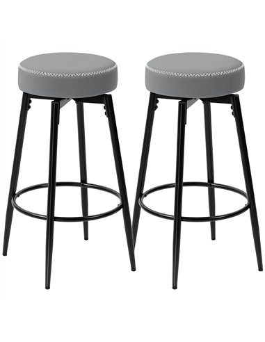 HOMCOM Set of Two Faux Leather Bar Stools - Grey/Black
