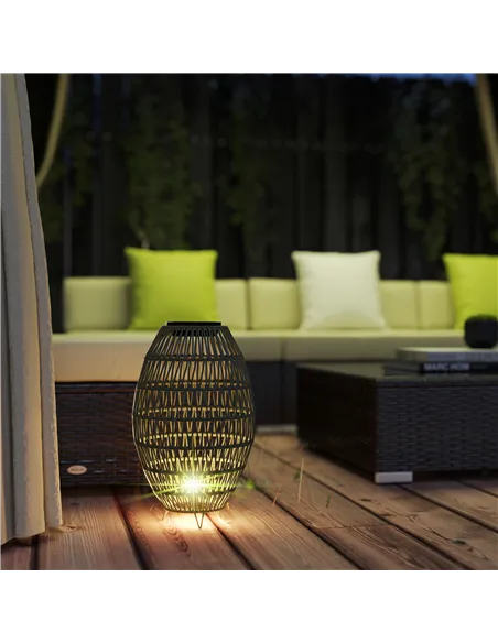 Outsunny Rattan Solar Lamp, Garden Solar Lantern with Auto On/Off Light, IP44 Waterproof, Decorative Outdoor Rattan Lamp for Por