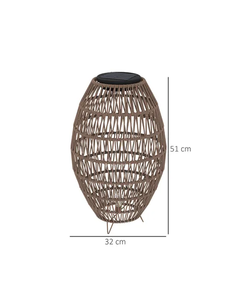 Outsunny Rattan Solar Lamp, Garden Solar Lantern with Auto On/Off Light, IP44 Waterproof, Decorative Outdoor Rattan Lamp for Por